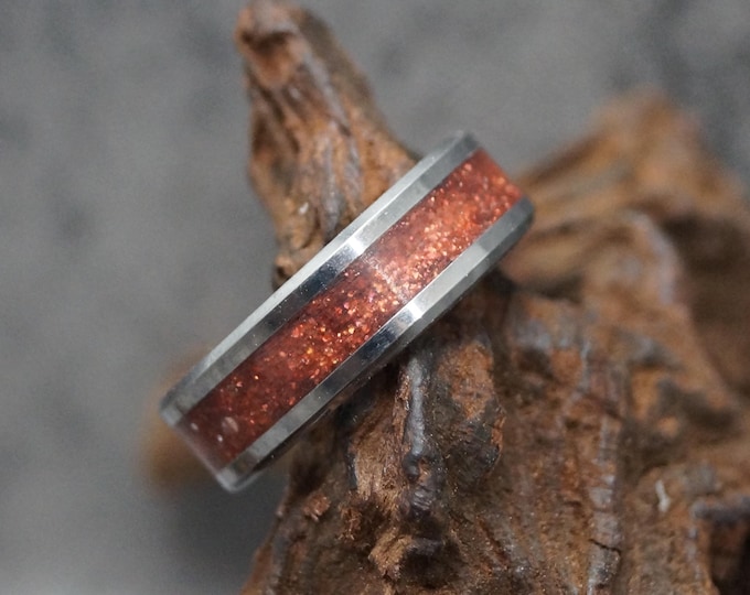 Pet Ashes Ring or Pet Fur Ring with Copper Glitter Tungsten Memorial Ring