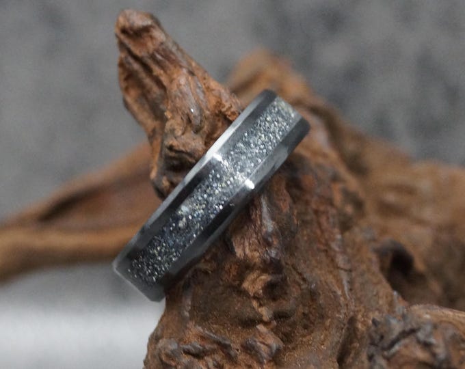 Pet Ashes Ring / Pet Fur Ring with Silver-Grey Eco-Glitter Inlay Black Ceramic Band Pet keepsake