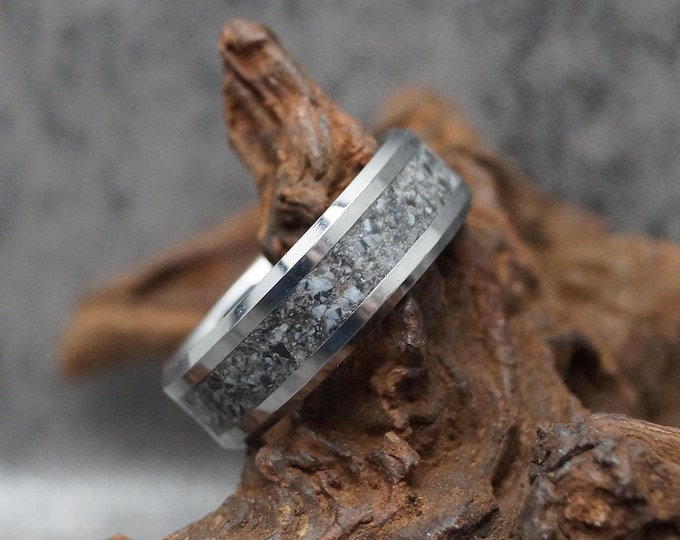 Snowflake Obsidian Inlay Tungsten Wedding Band: Unique Ring