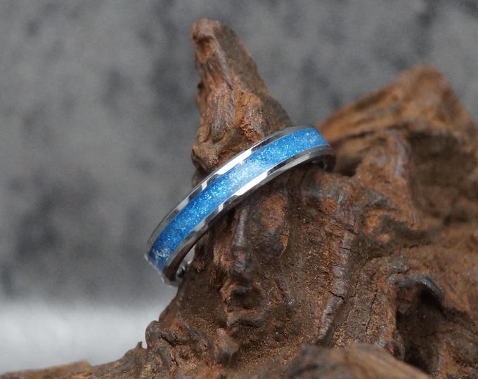 Pet Ashes Ring Pet Hair Ring with Aqua Eco-Glitter Black Ceramic Ring