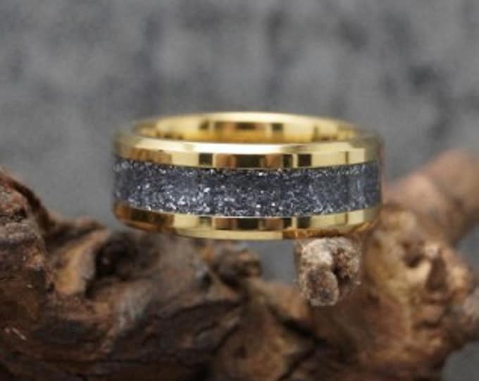 Galena Inlay gold Tungsten Carbide Wedding Band: Unique Ring Available 4mm, 6mm or 8mm wide