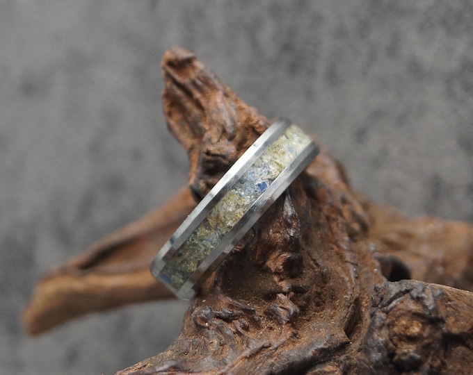 Sea Glass Inlay Tungsten Carbide Wedding Band: Lyme Regis Beach Glass