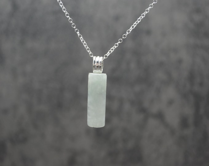 Sterling Silver Jade Rectangle Pendant & 18" Chain (chain options available) - Hallmarked 925