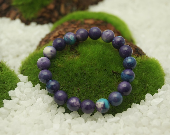 Natural Flower Stone Bead Bracelet Men or Women 8 mm / 0.314961" on Stretch Cord - From 152 mm to 228 mm / 6" to 9" Length