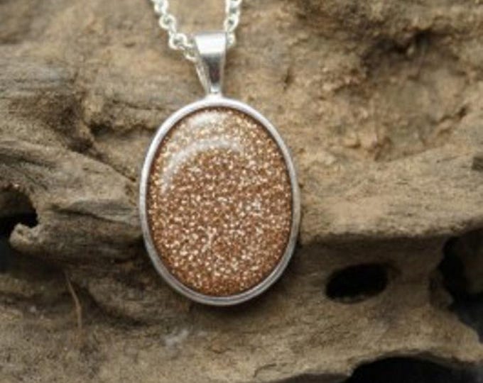 Personalised Sterling Silver Oval Pendant and 18" Trace Chain both Hallmarked 925 including Ashes or Hair Inlaid With Bronze Eco-glitter