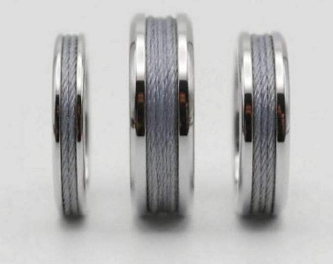 Grey Fishing Line Inlay Tungsten Ring - Available 4mm, 6mm or 8mm wide