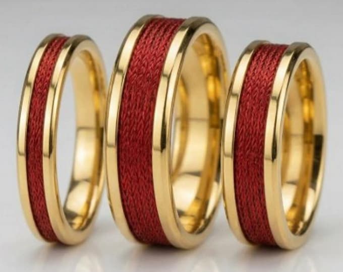 Red Fishing Rod Metallic Thread Guide Ring Fix Line Inlay Gold Tungsten Ring - Available 4mm, 6mm or 8mm wide