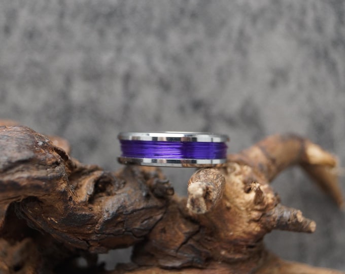 Purple Fishing Line Tungsten Ring - Available 4mm, 6mm or 8mm wide ring
