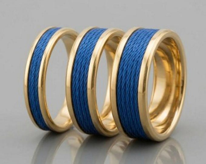 Blue Fishing Rod Metallic Thread Guide Ring Fix Line Inlay Gold Tungsten Ring - Available 4mm, 6mm or 8mm wide