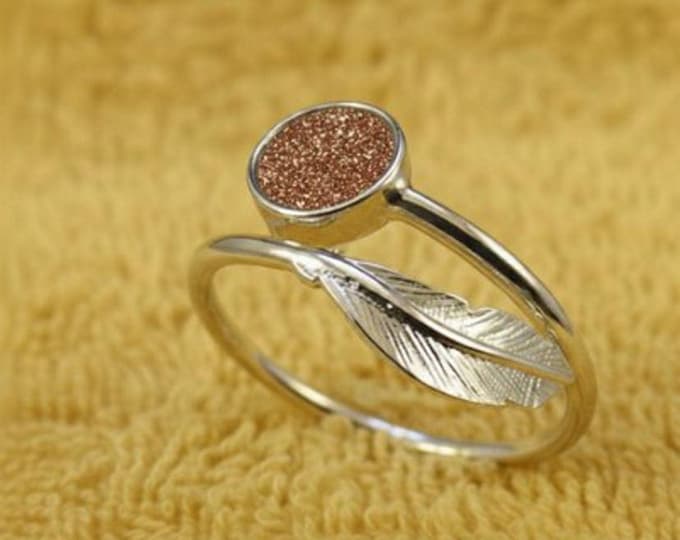 Personalised Sterling Silver Feather Adjustable Ring with a 6mm Setting including Ashes or Hair Inlaid With Copper Eco-Glitter
