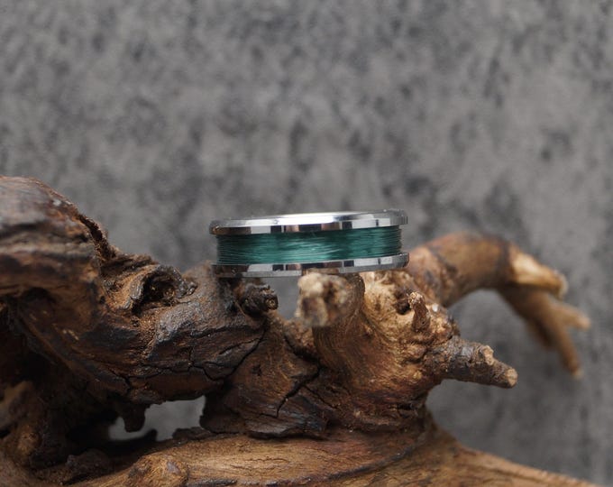Teal Fishing Line Inlay Tungsten Ring - Available 4mm, 6mm or 8mm wide