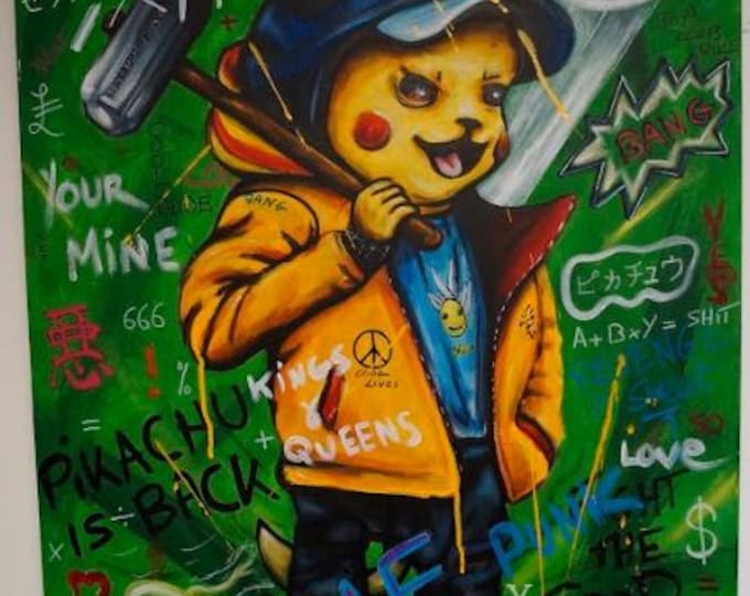 Streetwise Pikachu one-off graffiti acrylic artwork 80cm x 60cm (Pokémon)