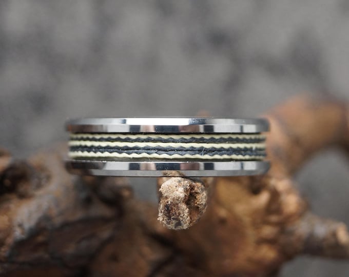Kevlar Yellow & Black Braided Line Inlaid Tungsten Ring, Genuine Kevlar Line - Rings available 4 mm, 6 mm or 8 mm wide ring.