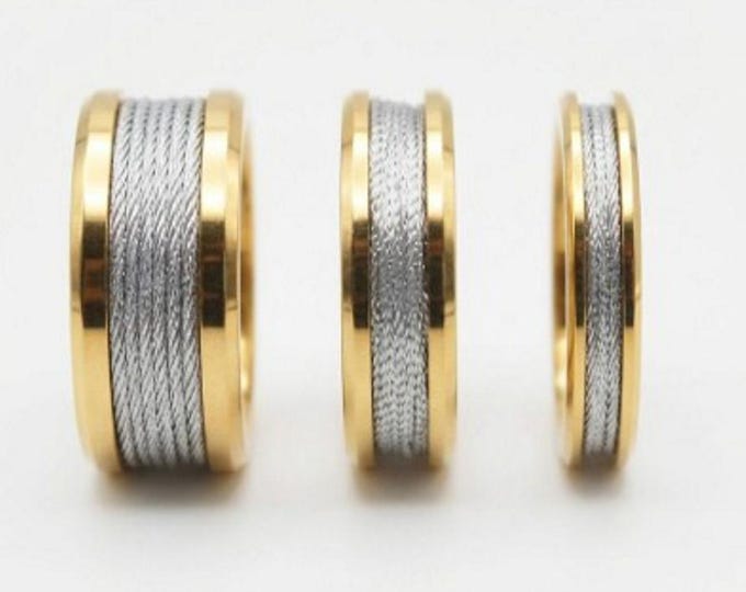 Silver Shiny Thread Inlay Gold Tungsten Ring - Available 4mm, 6mm or 8mm wide