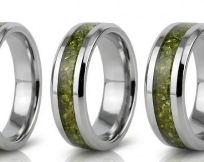 Peridot CZ Stones Inlaid Tungsten Ring - Available 4mm, 6mm or 8mm wide