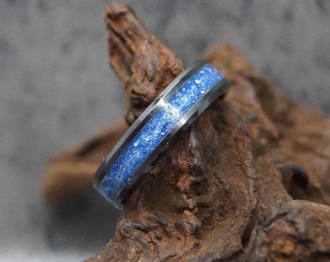 Pet Ashes Ring / Pet Fur Ring Black Ceramic Ring with Supernova Eco-Glitter