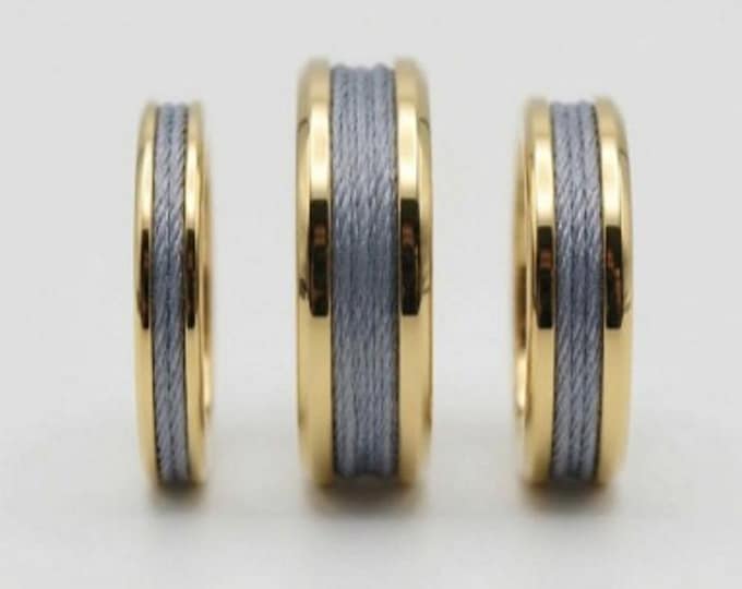 Grey Fishing Line Inlay Gold Tungsten Ring - Available 4mm, 6mm or 8mm wide