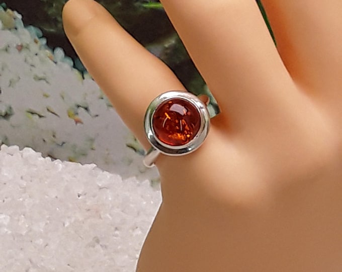 925 Sterling Silver Amber Ring size UK M / US 6.5 - #4