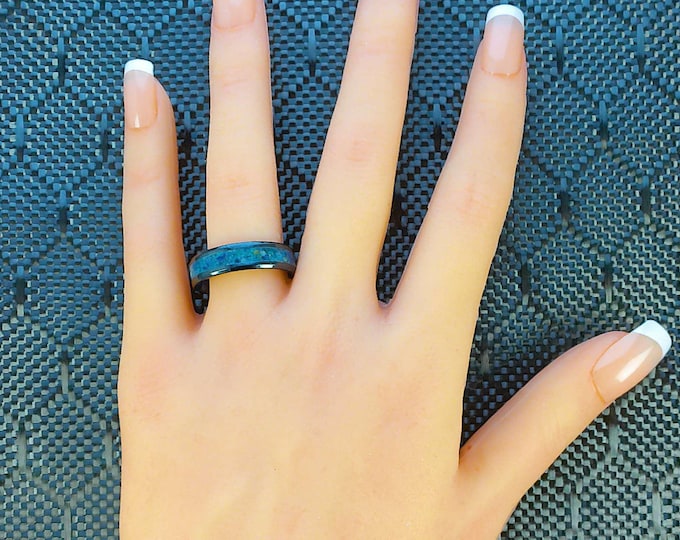 Blue Tiger Eye Tungsten Wedding Band: Unique Ring for Men and Women