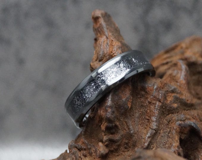 Galena Inlay Black Ceramic Wedding Band: Unique Ring Available 4mm, 6mm or 8mm wide