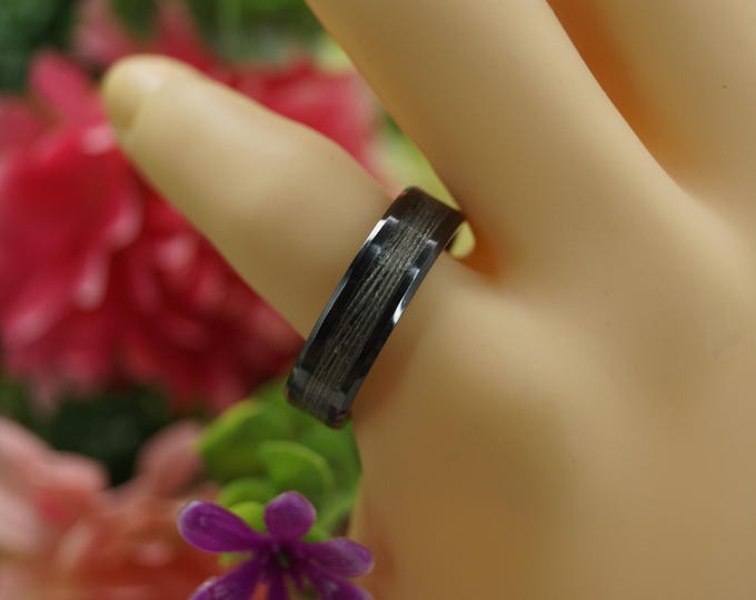Black Ceramic ring inlaid with Silver Cord Wedding Band 4 mm, 6 mm or 8 mm wide ring - Unique Ring