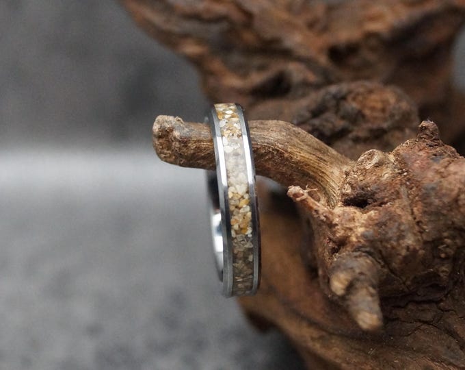 Natural beach Sand Inlay Tungsten Wedding Band