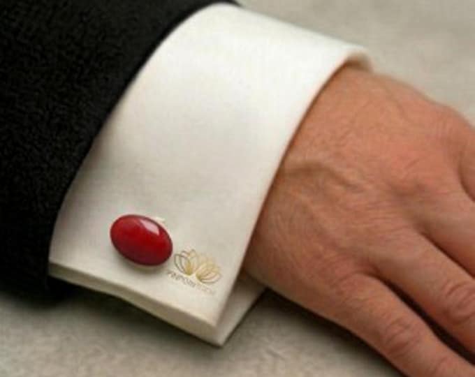 Red Jade Oval shape Gold Cufflinks