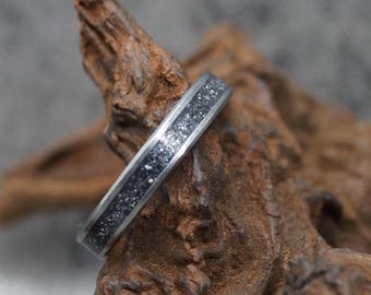 Personalised Tungsten Memorial Ring including Ashes or Hair Inlaid With Silver-Grey Eco-Glitter
