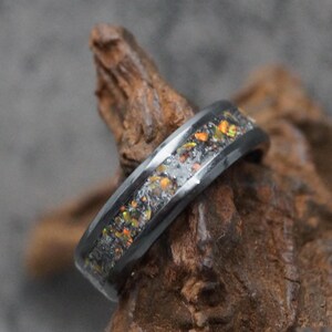 Fire Opal Peacock Ore Inlay Black Ceramic Ring
