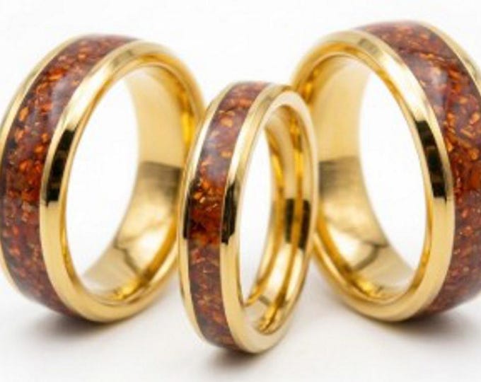 Garnet CZ Stones Inlaid Gold Tungsten Ring - Available 4mm, 6mm or 8mm wide