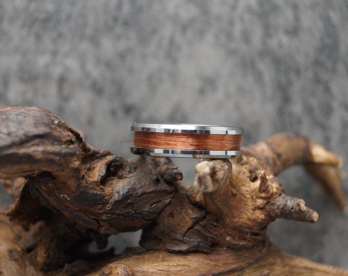 Copper Fishing Line Inlay Tungsten Ring - Available 4 mm, 6 mm or 8 mm Wide Ring