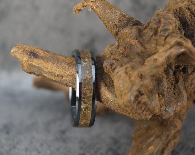 Moho Beach sand from Sint Maarten, Caribbean. Inlay Black Ceramic Wedding Band 4 mm, 6 mm or  8 mm Wide Rings - Unique Ring