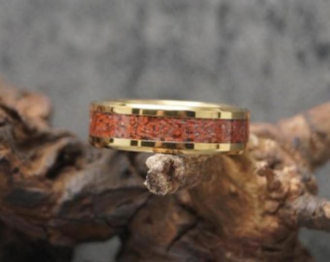 Red Jasper Gold Tungsten Ring - Wedding Band - Unique Ring - 4, 6, 8mm wide