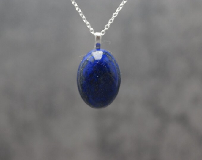 Sterling Silver Lapis Lazuli Leaf Bail Pendant & 18" Chain (Chain Options)