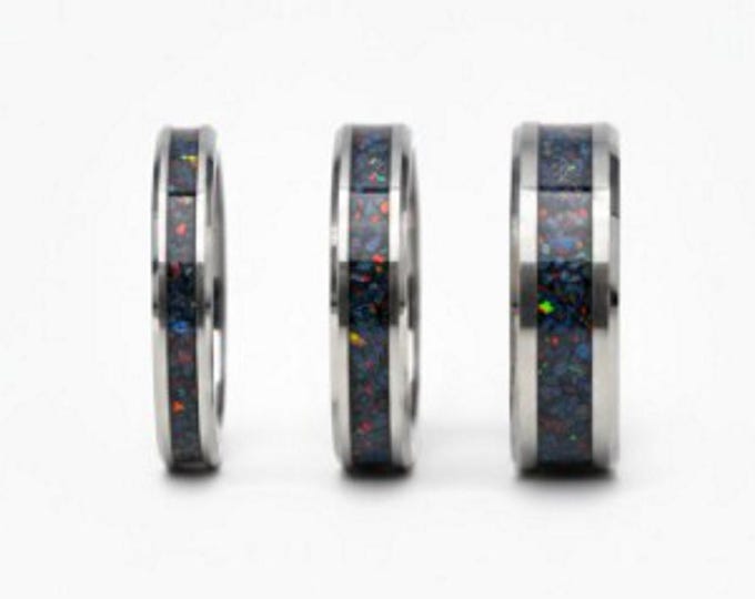 Black Opal #3 Tungsten Wedding Band: Unique Inlaid Ring