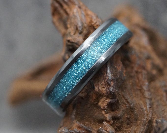 Pet Ashes Ring Pet Fur Ring with High Gloss Blue-Green Colour Shift Glitter Black Ceramic Ring Available 4 mm, 6 mm or 8 mm Wide Ring