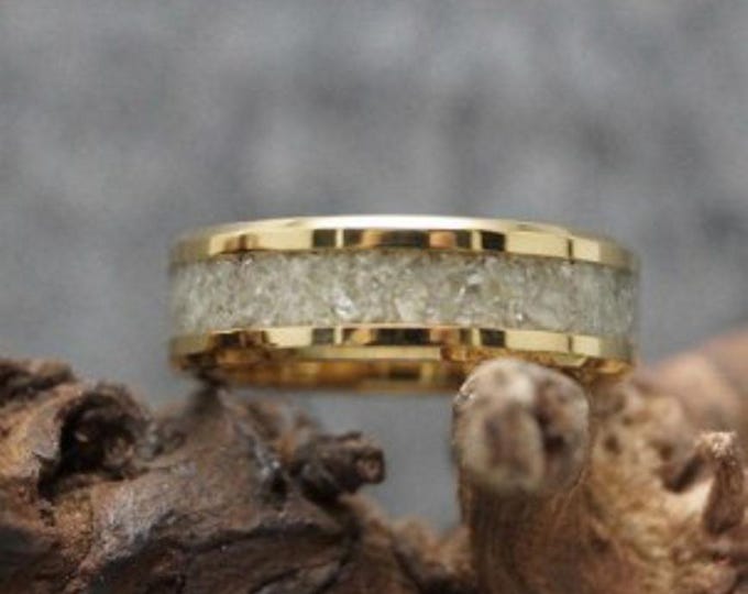 Green Apatite Gold Tungsten Wedding Band: Unique Ring
