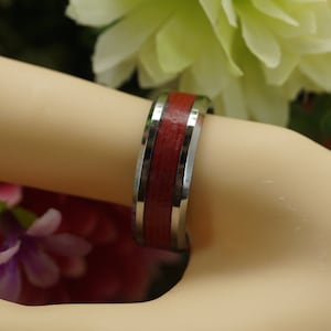Red Leather Inlay Tungsten Ring - 6mm/8mm Wide Band