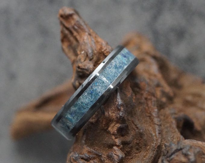 Blue Tiger Eye Black Ceramic Wedding Band - 4 mm, 6 mm or 8 mm wide ring - every ring is Unique