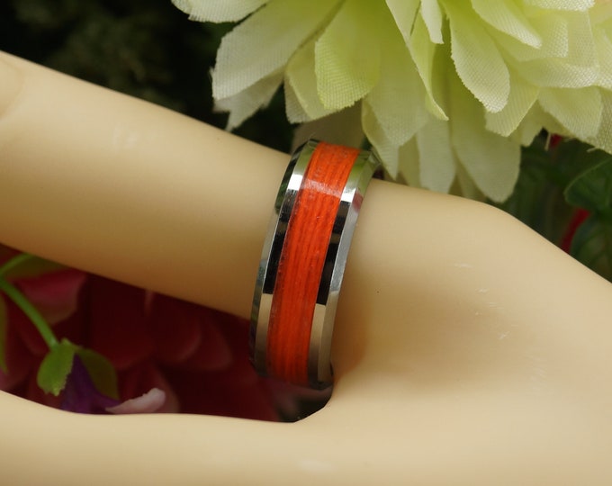 Orange Fishing Line Inlay Tungsten Ring - Available 4 mm, 6 mm or 8 mm Wide Ring