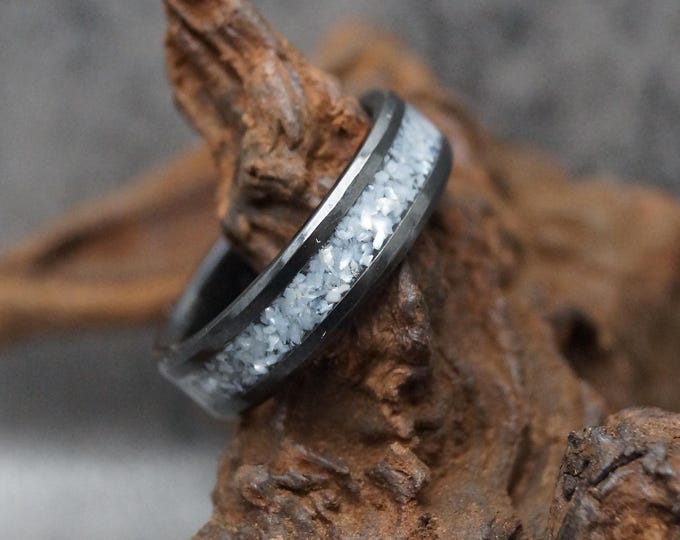 Pearl Ring Natural Freshwater Cultured White Pearls Inlaid Black Ceramic band available 4mm 6mm or 8mm wide