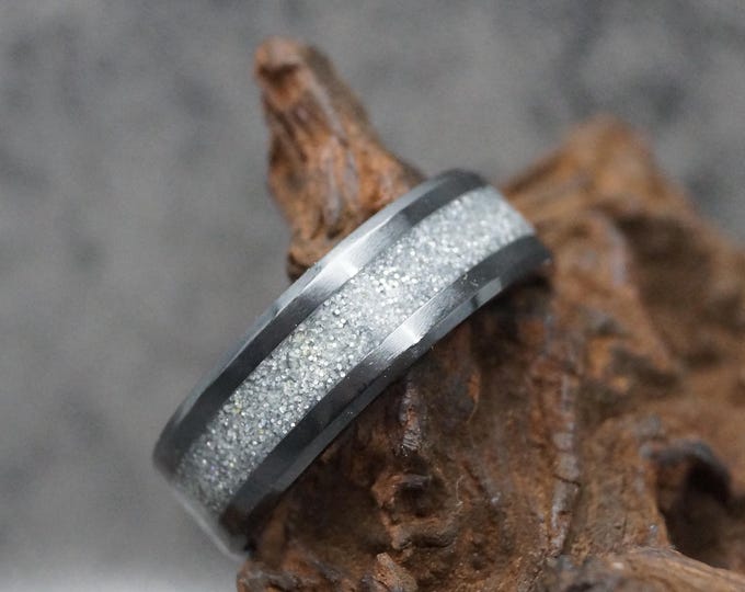 Pet Ashes Ring Pet Hair Ring with Silver Eco-Glitter Black Ceramic Ring