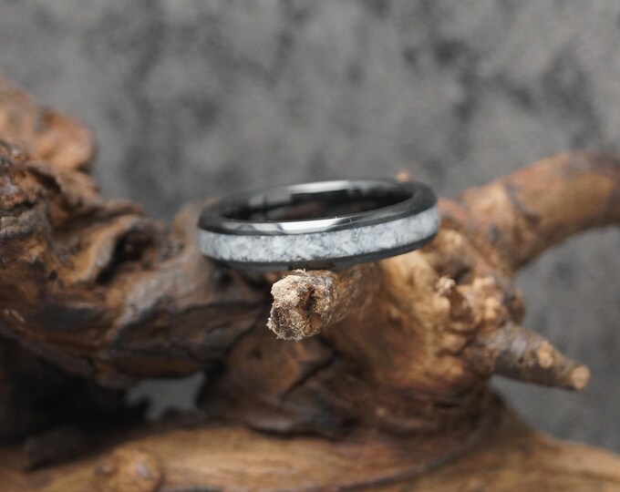 Larimar Black Ceramic Ring -  with Natural Larimar Inlay – Unique Band (4, 6, 8mm)