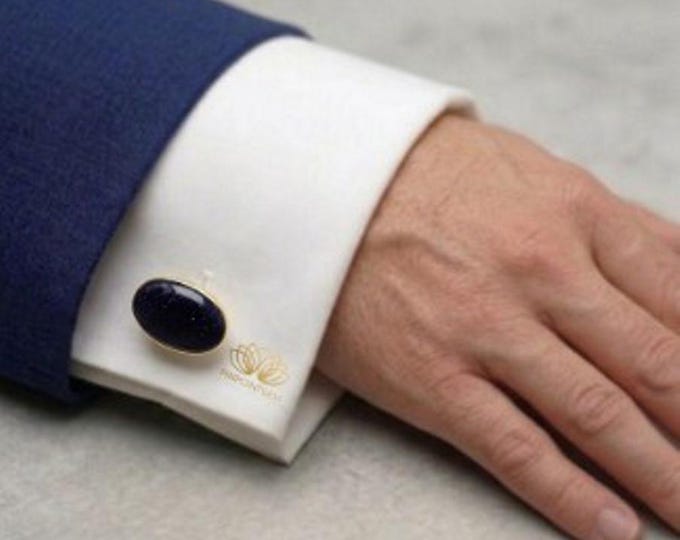Dark Blue Goldstone Oval shape Gold Cufflinks