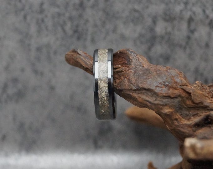 Black Ceramic band with Fine beach Sand with a hint of Mica sparkle Inlay - Wedding Band 4 mm, 6 mm or  8 mm Wide Rings - Unique Ring