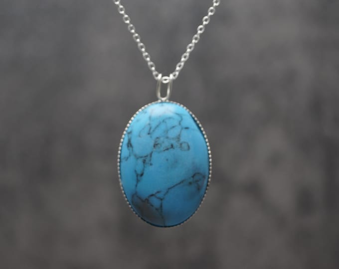 Turquoise Sterling Silver Milled Edge Pendant and 18" Chain Options