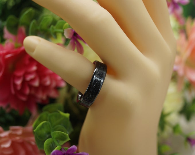Peacock Ore Inlay Black Ceramic Band 4 mm, 6 mm or 8 mm wide ring - Unique Ring