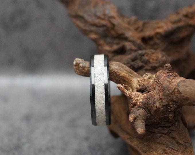 Black Ceramic ring inlaid with Natural beach Sand from Bridgetown Barbados, Wedding Band 4 mm, 6 mm or  8 mm Wide Rings - Unique Ring