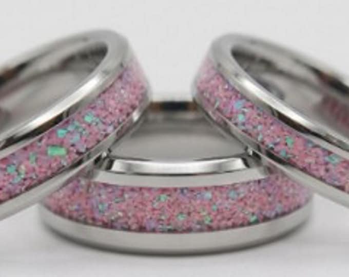 Bubble Gum Opal Tungsten Ring - Unique Wedding Band