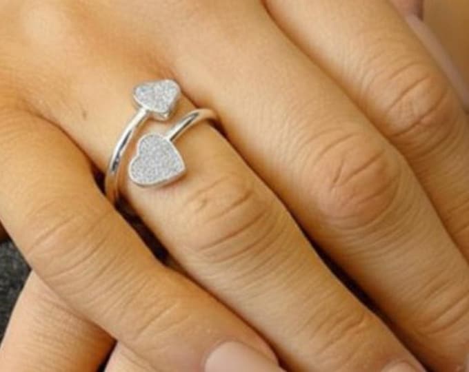 Personalised Sterling Silver Double Heart Ring including Ashes or Hair Inlaid With White Eco-Glitter